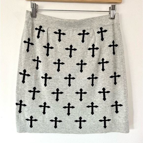 Glamorous Light Heather Gray With Black Cross Pattern Knit Mini Skirt Size 12 - Picture 1 of 5